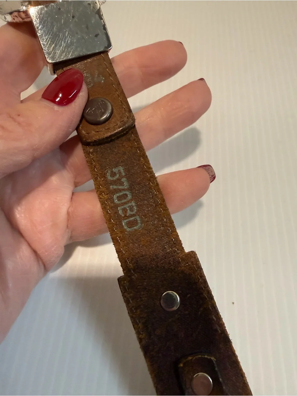 Vintage Western Ranger Belt Size 34 Brown Leather Silver Segment Plaque Concho